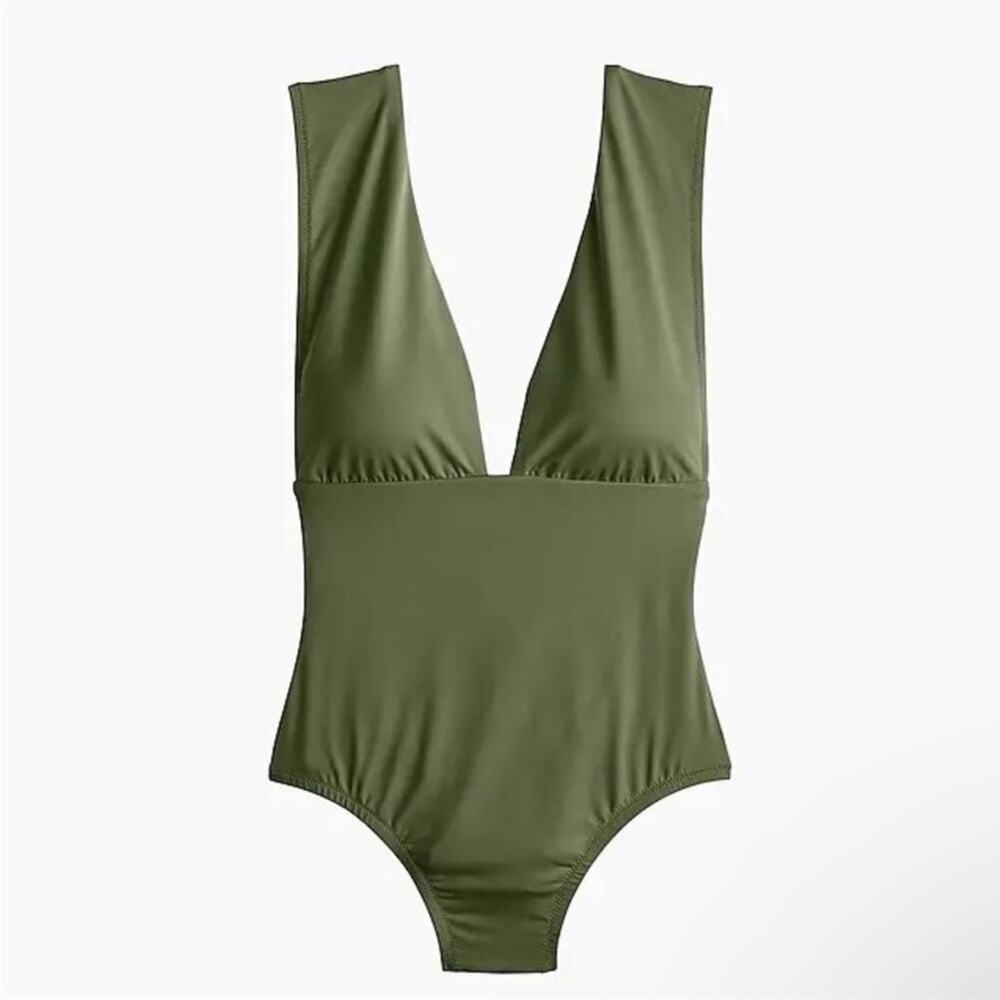 J. Crew V-Neck Plunge One-Piece Swimsuit‎ in Olive Green Sz 24 Plus NEW